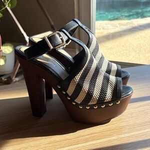 Gianni Bini Black and Cream Striped Platform Heels